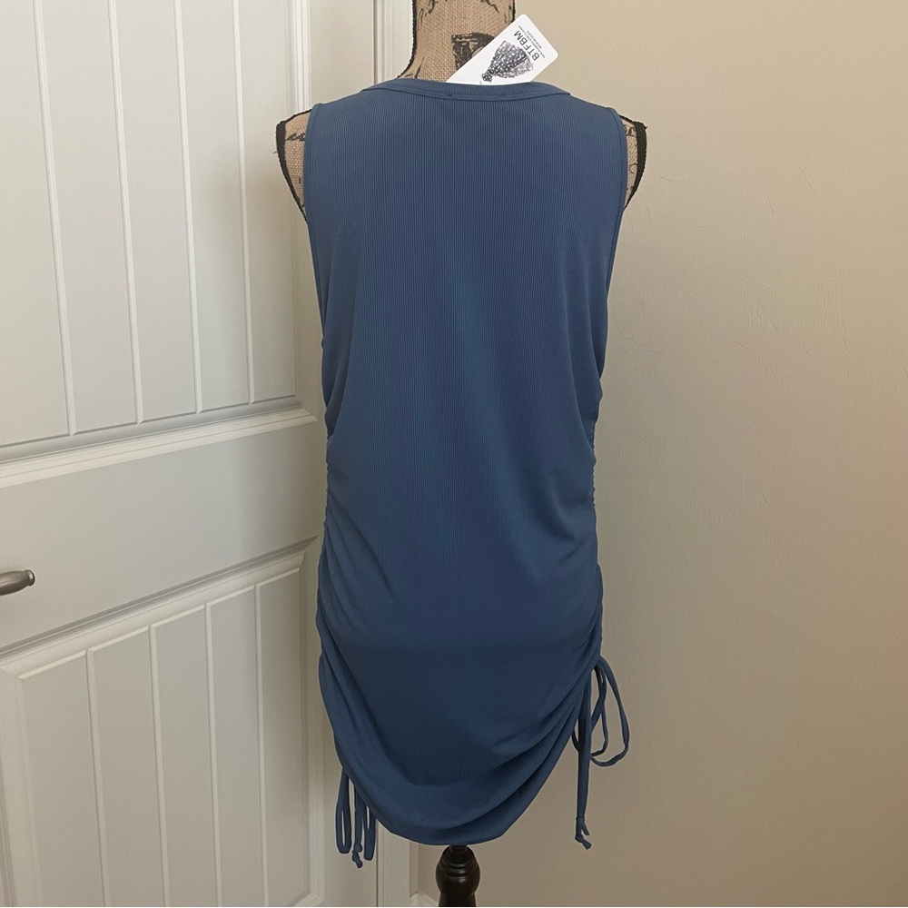 BTFBM Amazon Blue Ribbed Ruched Side Tie Dress - Picture 5 of 9